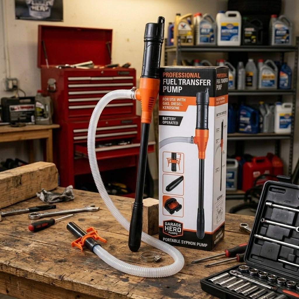 Kraftstoffpumpe elektrisch zum Benzin umfüllen aus Kanister Produktbild in Werkstatt