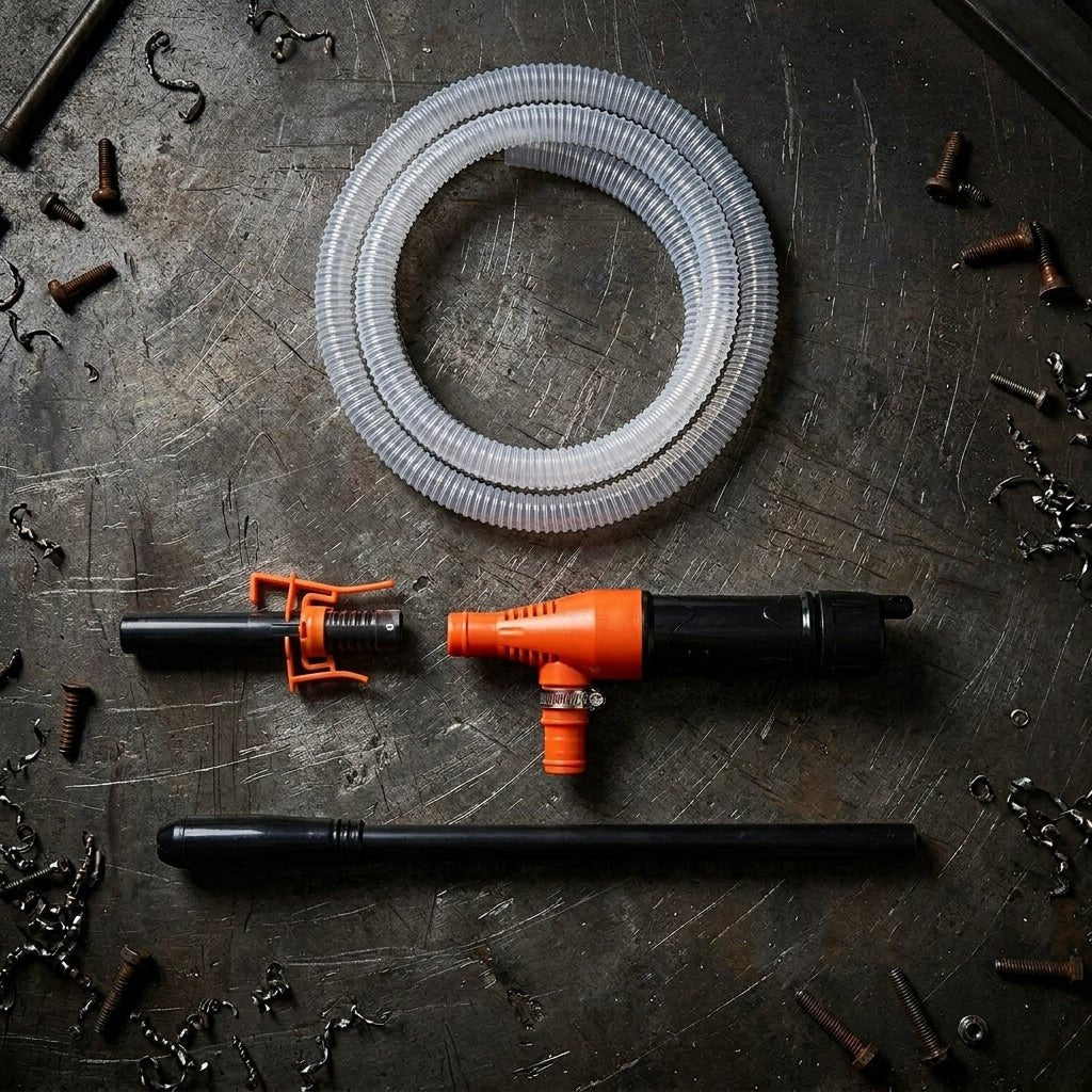 Kraftstoffpumpe mit Schlauch und Zubehör zum Benzin umfüllen aus Kanister Set Produktteile